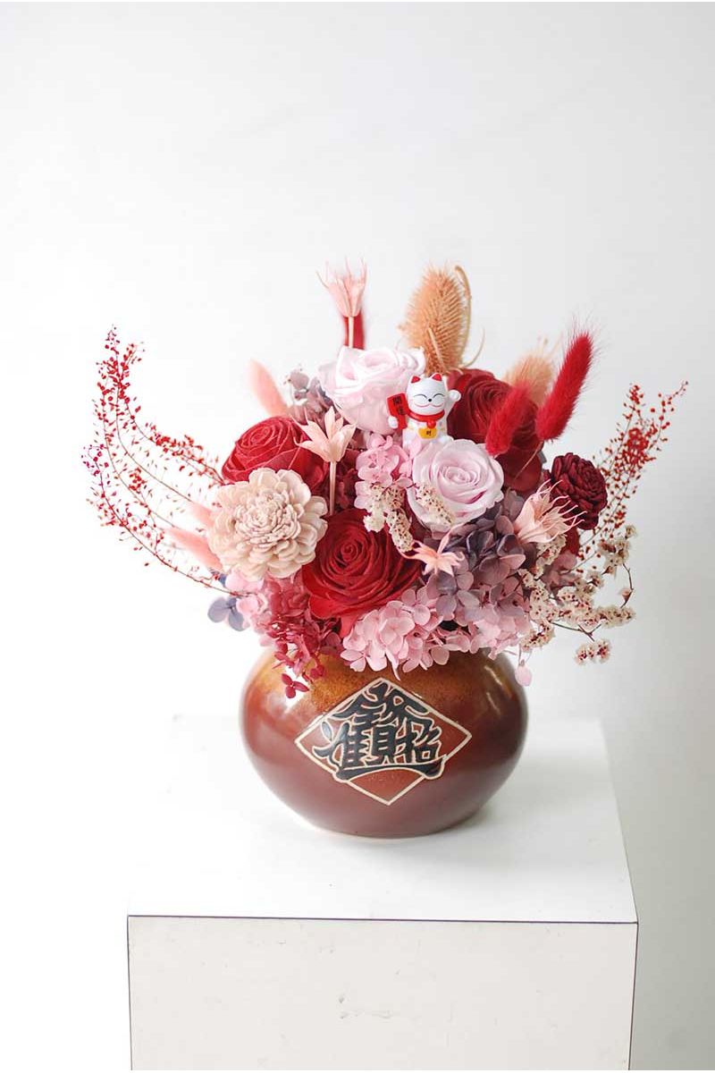 開運招財紅色系永生桌花