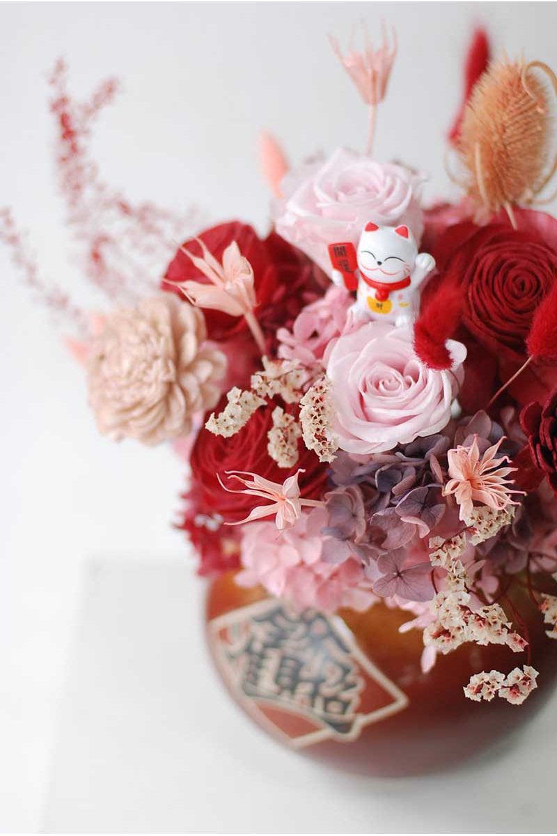 開運招財紅色系永生桌花