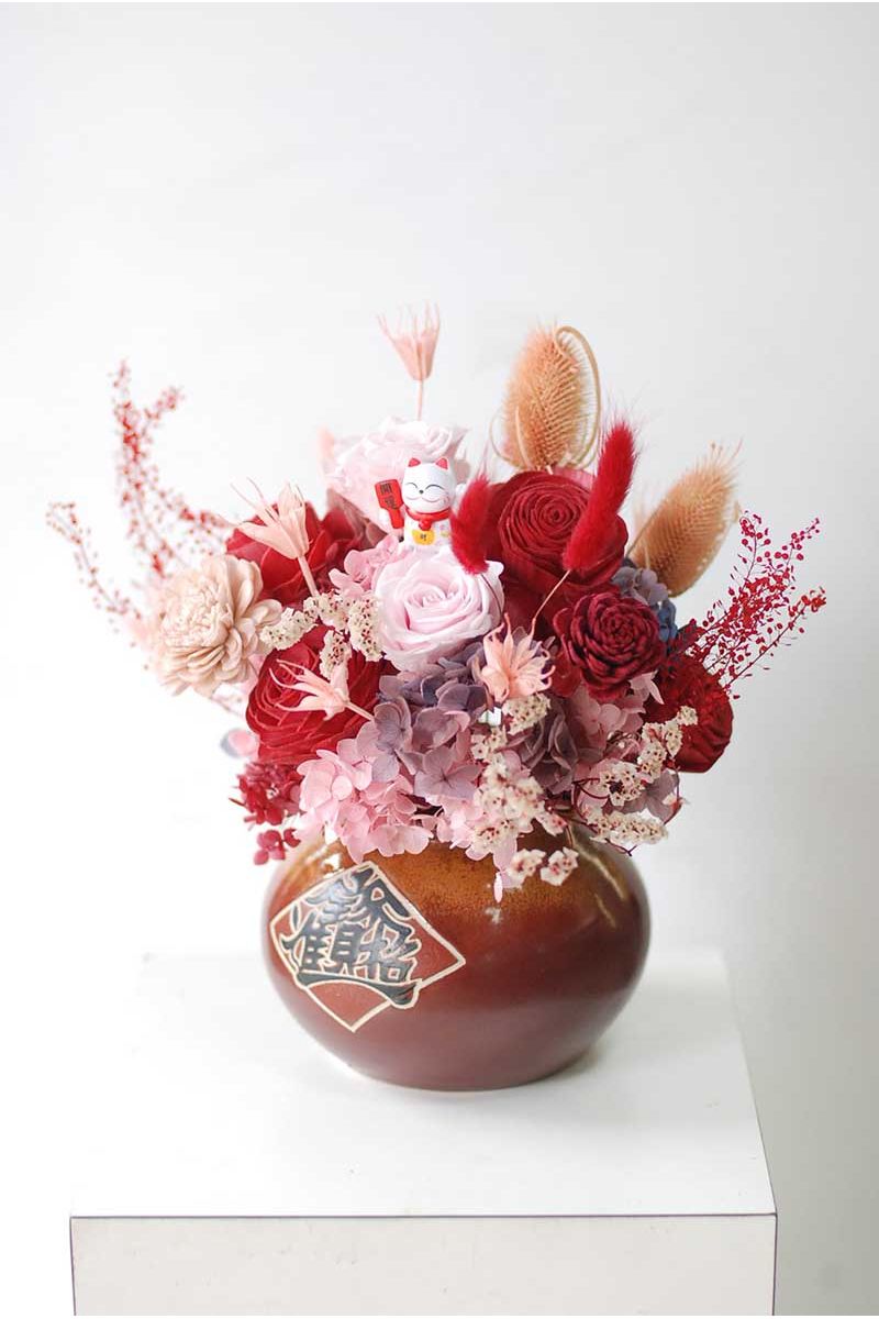開運招財紅色系永生桌花