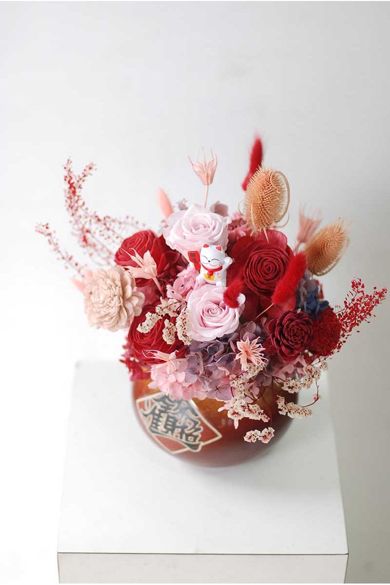 開運招財紅色系永生桌花
